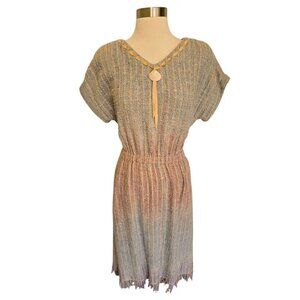 Womens 70s 80s Vintage Dress Handmade Woven Textured Seashell Detail with Pock